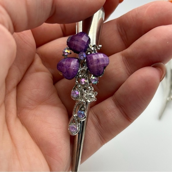 Lot of 7 Silver Tone Alligator Clips Floral Butterfly and Rhinestones Classic - Picture 6 of 14